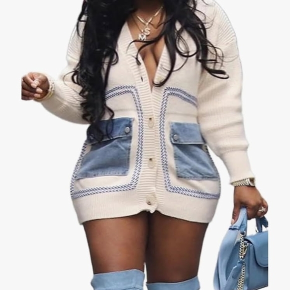 NRTHYE Sweaters - Elegant Cream and Blue Women's Cardigan